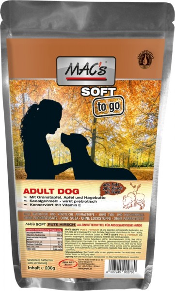 MACs Dog Soft Adult Pute, Hirsch & Fisch "to go" - 230g Frischebeutel