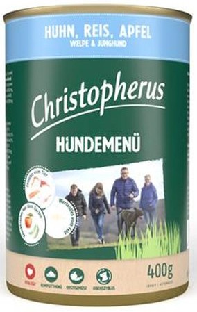 Allco Christopherus Hundemenü -Welpe&Junior - mit Huhn, Reis, Apfel - 400g Dose