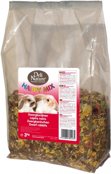 Deli Nature HappyMix (Zwerg) Kaninchenfutter, mit Johannisbrot - 3kg