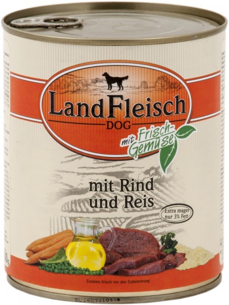Landfleisch Dog Rind & Reis  - 800g Dose