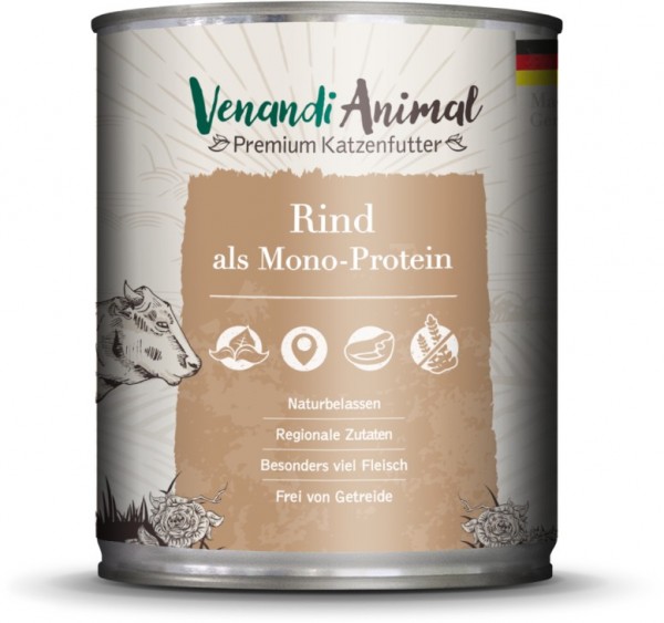 Venandi Animal Premium Katzennassfutter vom Rind als Monoprotein 800g Dose