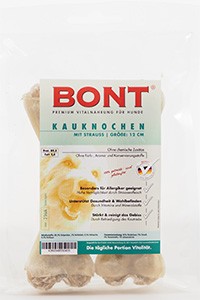 Bont Kauknochen natur gefüllt mit Strauß 12cm