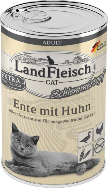 LandFleisch Cat Adult Schlemmertopf mit Ente & Huhn, 400g Dose