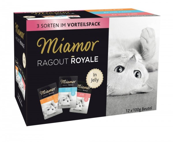 Miamor Ragout Royal Jelly Pute, Lachs & Kalb Miltipack 12x100g Frischebeutel