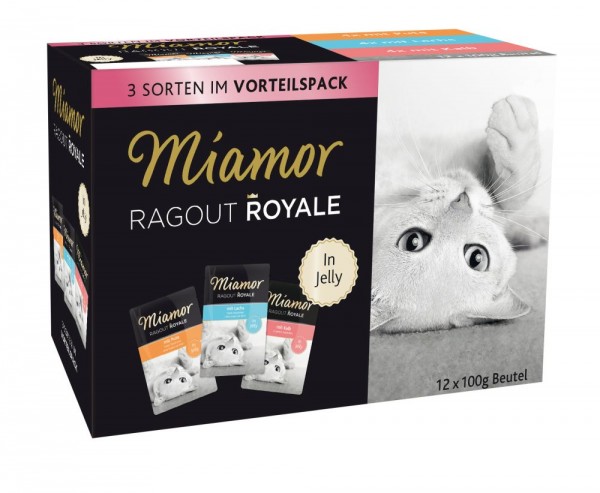 Miamor Ragout Royal Jelly Pute, Lachs & Kalb Miltipack 12x100g Frischebeutel