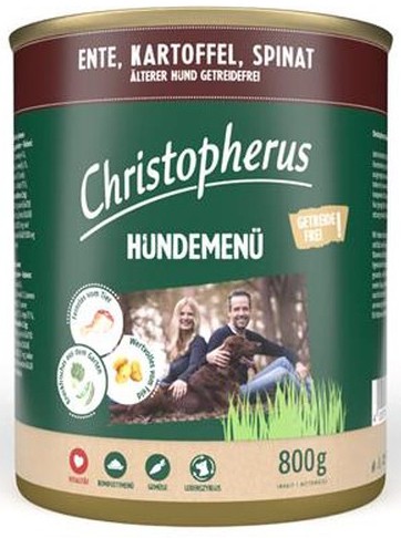 Allco Christopherus Hundemenü -Senior - mit Ente, Kartoffel, Spinat - 800g Dose