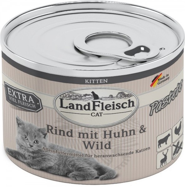 LandFleisch Cat Kitten Pastete Rind, Huhn & Wild, 195g Dose