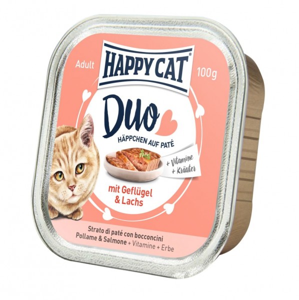 Happy Cat Duo Paté auf Häppchen Geflügel & Lachs 100g