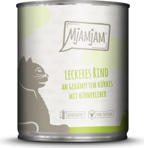 MjAMjAM für Katzen - Leckeres Rind an gedämpftem Kürbis, 800g Dose