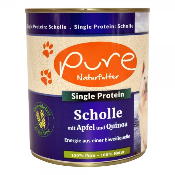 *** PURE Naturfutter Hundemenü Single Protein Scholle mit Apf [*** AUSLAUFARTIKEL]