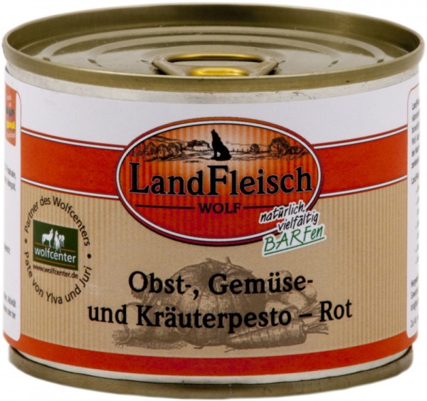 LandFleisch Dog Barf Wolf Obst-, Gemüse & Kräuterpesto Rot, 200g Dose