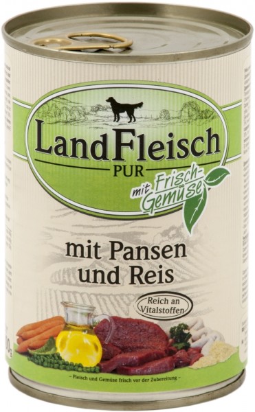 LandFleisch Dog Pur mit Pansen & Reis, 400g Dose