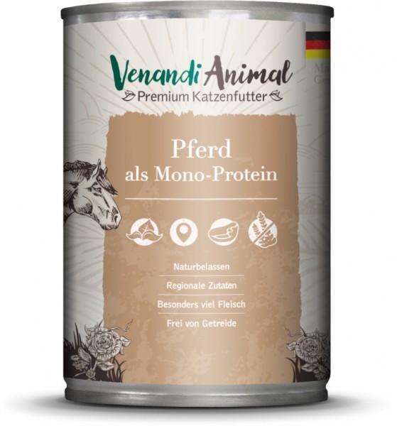 Venandi Animal Premium Katzennassfutter mit Pferd als Monoprotein 400g Dose