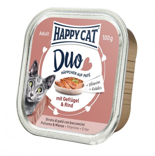Happy Cat Duo Paté auf Häppchen Geflügel & Rind 100g