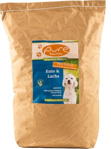 PURE Naturfutter Supreme Natur Ente & Lachs  "kleine Kroketten" 5kg Sack