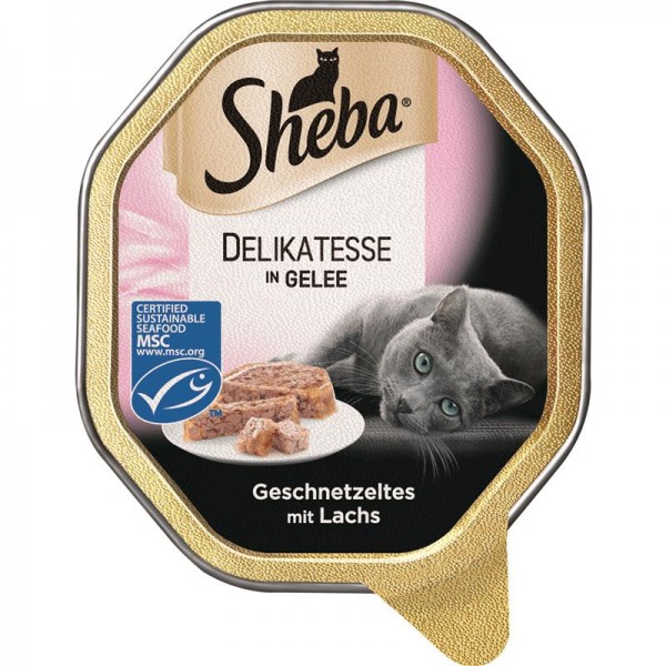 Sheba Schale Delikatesse in Gelee Geschnetzeltes mit Lachs 85g