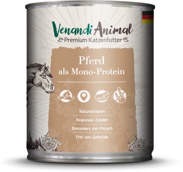Venandi Animal Premium Katzennassfutter vom Pferd als Monoprotein 800g Dose