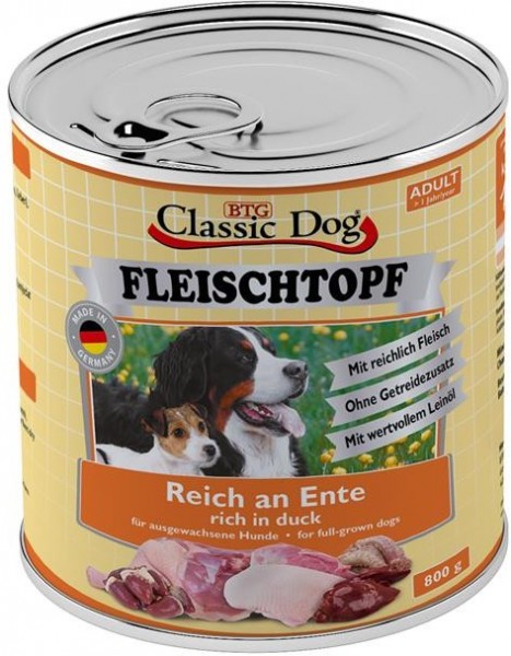 Classic Dog Dose Adult Fleischtopf Pur Reich an Ente 800g