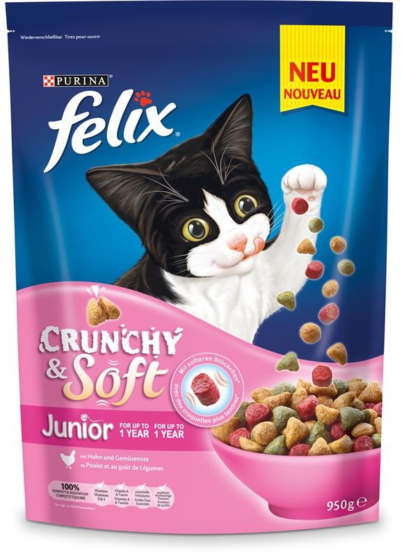 Felix Crunchy & Soft Junior Huhn & Gemse 950g | Trockenfutter |  Katze |  Futterbutze.de