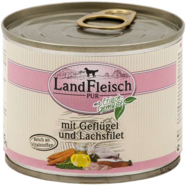 Landfleisch Dog Pur mit Geflügel & Lachsfilet - 195g Dose