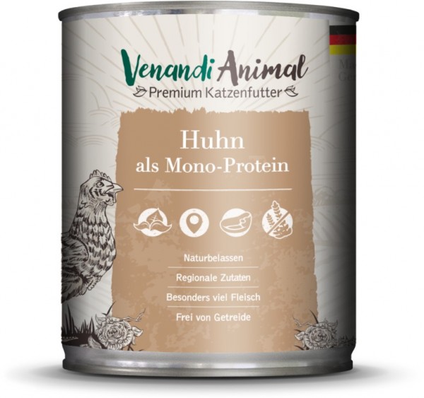 Venandi Animal Premium Katzennassfutter mit Huhn als Monoprotein 800g Dose