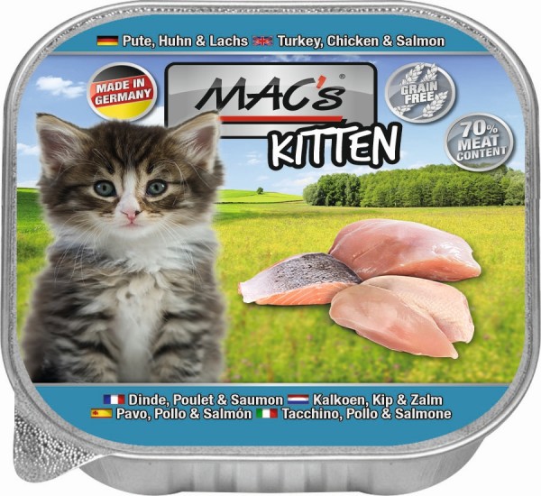 MACs Cat Kitten Pute, Huhn & Lachs - 85g Schale