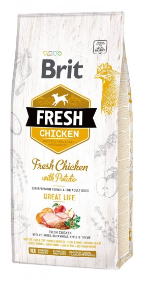 Brit Fresh mit frischem Huhn und Kartoffeln für erwachsene Hunde, 12kg