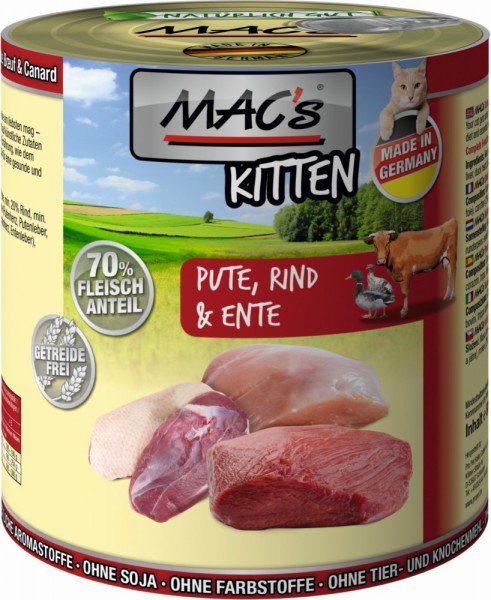 MACs Kitten Pute, Rind & Ente - 800g Dose