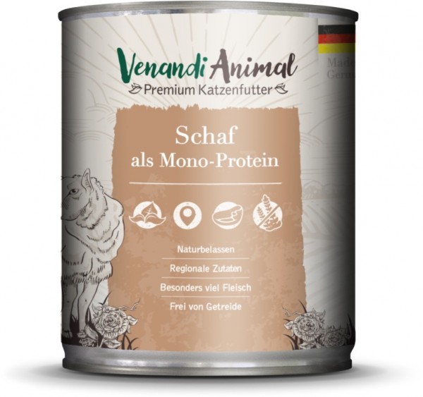 Venandi Animal Premium Katzennassfutter mit Schaf als Monoprotein, 800g Dose