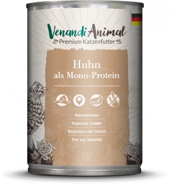 Venandi Animal Premium Katzennassfutter mit Huhn als Monoprotein 400g Dose