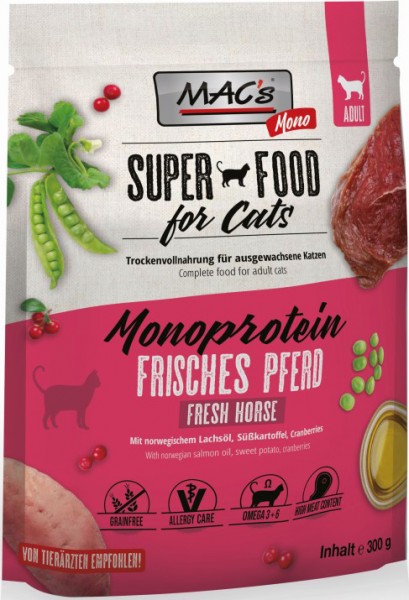 MACs Cat Katzentrockenfutter Monoprotein frisches Pferd, 300g Beutel