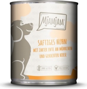 MjAMjAM - Hund saftiges Huhn mit zarter Ente an Möhrchen - 800g Dose