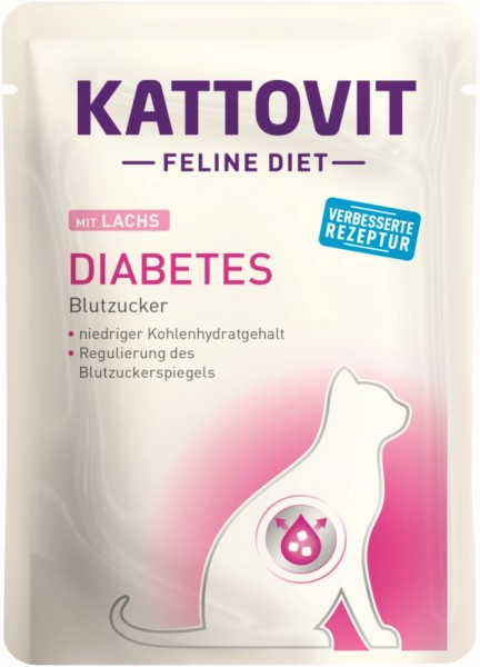 Kattovit Feline Diet - Diabetes mit Lachs - 85g Frischebeutel