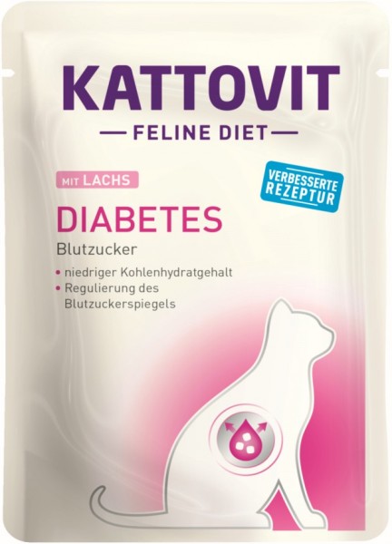 Kattovit Feline Diet - Diabetes mit Lachs - 85g Frischebeutel