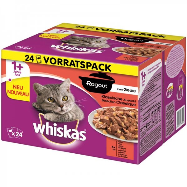 Whiskas Portionsbeutel Multipack +1 Ragout Auswahl in Gelee 24x85g