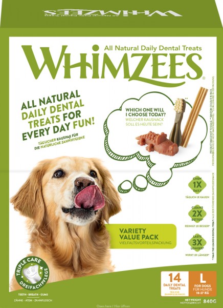 Whimzees® Dog Snack Variety Box Gr. L (14 Teile)