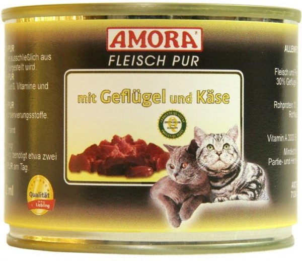 *** AMORA Fleisch Pur mit Geflügel & Käse - 200g Dose [*** AUSLAUFARTIKEL]