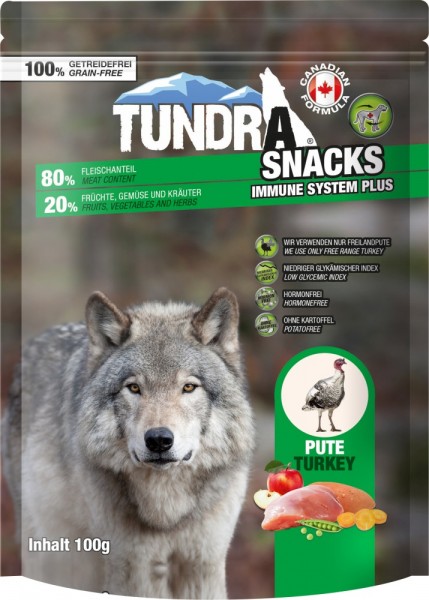 Tundra Dog Snacks Immune System Pute - 100g Frischebeutel