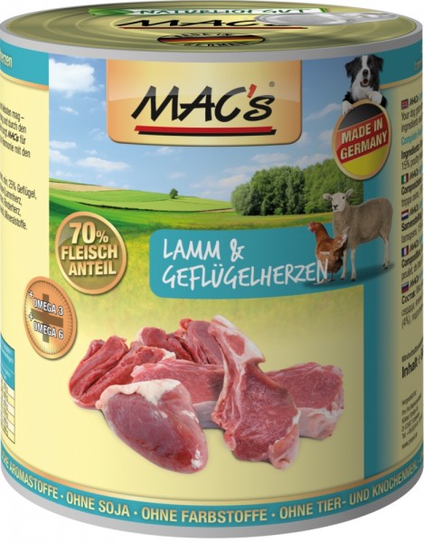 MACs Dog Lamm & Geflügelherzen - 800g Dose
