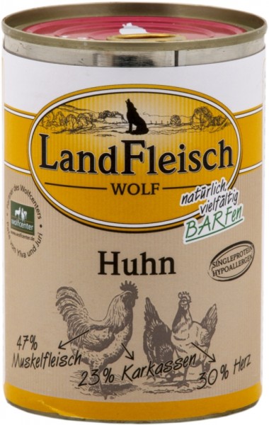 LandFleisch Dog Barf Wolf 100 % vom Huhn, 400g Dose