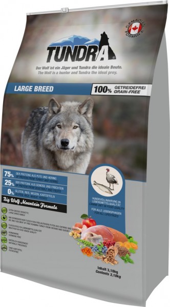 Tundra Adult Dog Big Wolf Mountain Large Breed Pute & Hering - 3,18kg Beutel