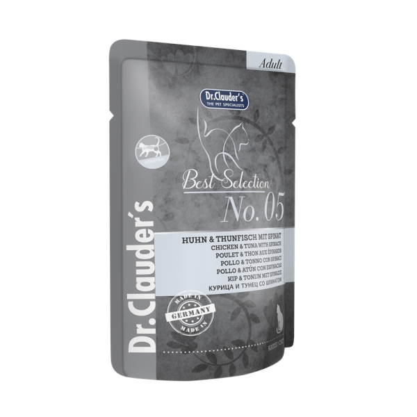 Dr. Clauder´s Best Selection No 5 Huhn & Thunfisch mit Spinat Pouch-Beutel