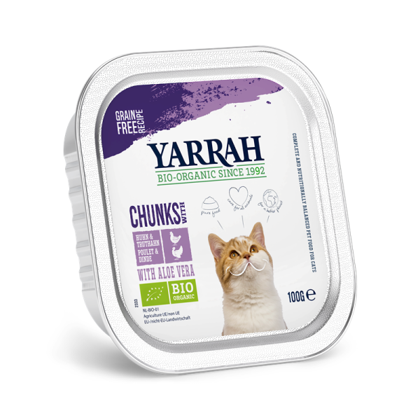 Yarrah Bio-Katzenfutter Bröckchen mit Huhn und Truthahn - 100g