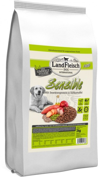 LandFleisch Dog Sensible mit Insektenprotein & Süßkartoff, 3kg Beutel