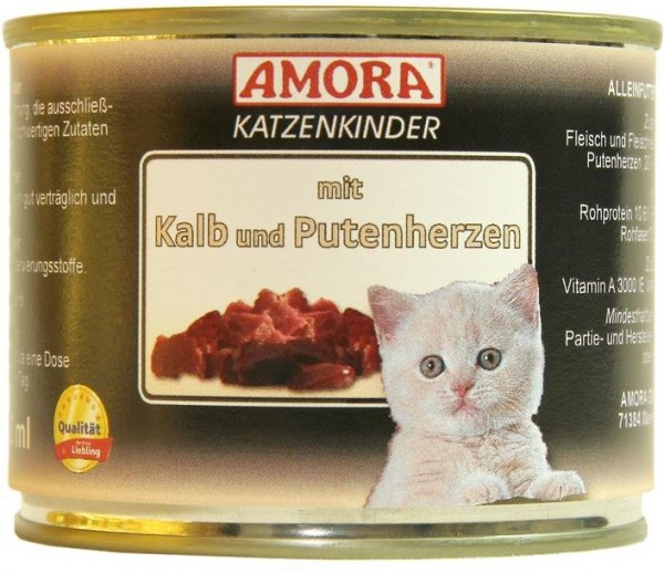 *** AMORA Katzenkinder mit Kalb & Putenherzen - 200g Dose [*** AUSLAUFARTIKEL]